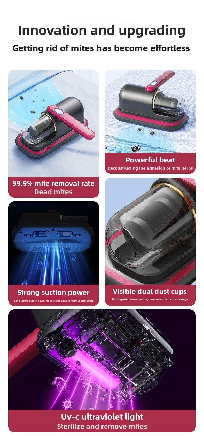 Home UV Sanitizing Vacuum: Cordless Bed Mattress Cleaner with Dual Vibration & Strong Suction - ziktop